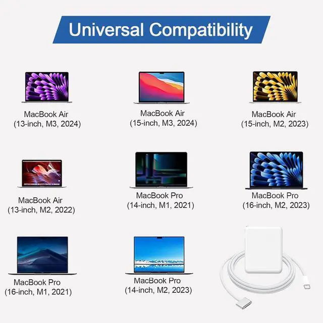 Alt view image 5 of 7 - 140W Charger for Mac Book Pro 14 16 inch 2024 2023 2021 Mac Book Air 13 15 inch 2024 2023 2022 M3 M2 M1 with LED 6.6FT USB-C to 3 Braided Cable Original Quality Powerful Connect (140W)