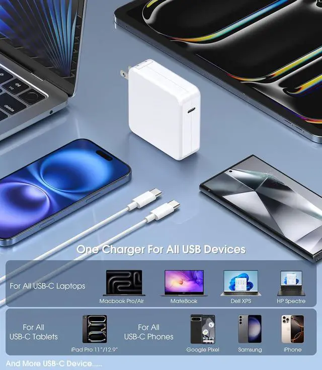 Alt view image 5 of 7 - Mac Book Pro Charger 100W USB C Charger Fast Charger Compatible with USB C Port MacBook Pro/MacBook Air 16 15 14 13 Inch ipad Pro iPhone  Galaxy and All USB C Device