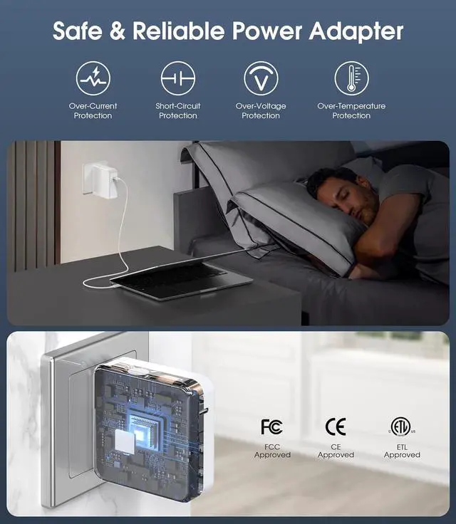 Alt view image 6 of 7 - Mac Book Pro Charger 100W USB C Charger Fast Charger Compatible with USB C Port MacBook Pro/MacBook Air 16 15 14 13 Inch ipad Pro iPhone  Galaxy and All USB C Device