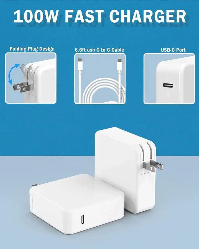 Alt view image 2 of 7 - Mac Book Charger,100W USB C Charger Replacement for MacBook Pro 16, 15, 14, 13 Inch, MacBook Air 13 Inch, iPad Pro 2023/2022/ 2021/2020/ 2019/2018 All USB C Device,Type C to C Cable Power Adapter