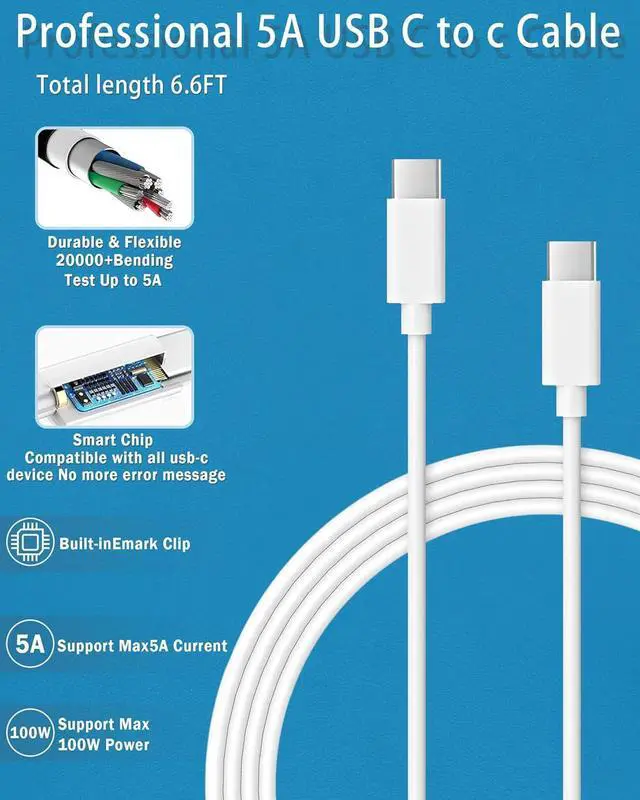 Alt view image 3 of 7 - Mac Book Charger,100W USB C Charger Replacement for MacBook Pro 16, 15, 14, 13 Inch, MacBook Air 13 Inch, iPad Pro 2023/2022/ 2021/2020/ 2019/2018 All USB C Device,Type C to C Cable Power Adapter