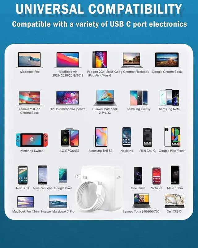 Alt view image 6 of 7 - Mac Book Charger,100W USB C Charger Replacement for MacBook Pro 16, 15, 14, 13 Inch, MacBook Air 13 Inch, iPad Pro 2023/2022/ 2021/2020/ 2019/2018 All USB C Device,Type C to C Cable Power Adapter