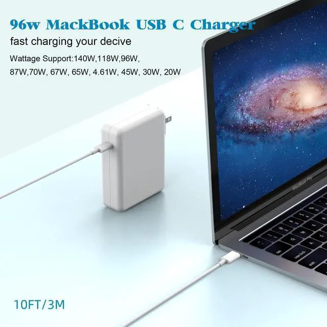 Alt view image 5 of 7 - Mac Book Charge,Mac Book Air/Pro Charger,96W USB C Fast Power Adapter with 10Ft 140W USB C-C Cable Apple MacBook Charger Compatible with MacBook Pro 16,15,14,13 inch 24/23/22/21/20, M1 M2 M3,iPad Pro