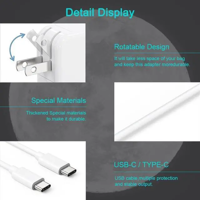 Alt view image 3 of 7 - Compatible with MacBook Pro Charger 100W Replacement Charger for i.Phone 16/15 MacBook Pro16 15 14 13 inch MacBook 12 Inch MacBook Air 13 Inch iPad Pro and Other USB C Interface Devices