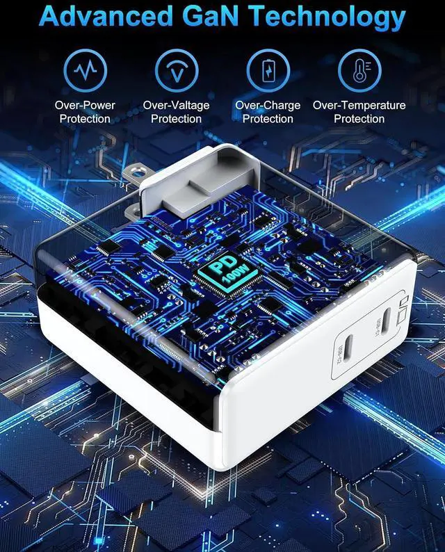Alt view image 5 of 7 - Mac Book Pro Charger 100W USB C Fast Charger for MacBook Pro/MacBook Air 16 15 14 13 Inch iPad Pro iPhone 16/15 Pro and All USBC Devices GaN Foldable Power Adapter with 10 FT USB C Charge Cable
