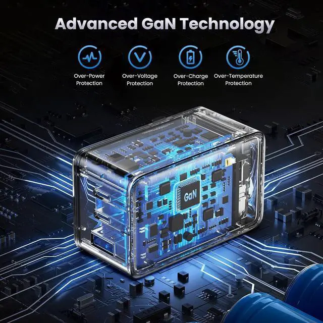 Alt view image 5 of 7 - USB C Charger Block 130W GaN 3-Port Compact Wall Charger Foldable Fast Charging Station PD 65W USB C Laptop Charging Adapter for MacBook Pro/Air  XPS iPhone 16/15/14/13 iPad Pro Android etc