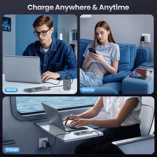 Alt view image 7 of 7 - USB C Charger Block 130W GaN 3-Port Compact Wall Charger Foldable Fast Charging Station PD 65W USB C Laptop Charging Adapter for MacBook Pro/Air  XPS iPhone 16/15/14/13 iPad Pro Android etc