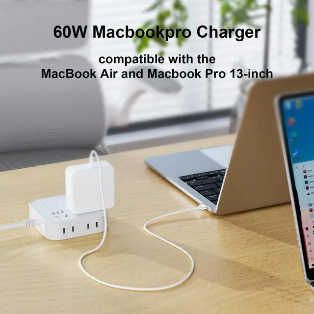 Alt view image 2 of 6 - Mac Book Pro Charger - 60W Magnetic 2T-Tip Power Adapter for Mac Book Pro/Air 11/13-inch Laptop (Between 2012-2017)