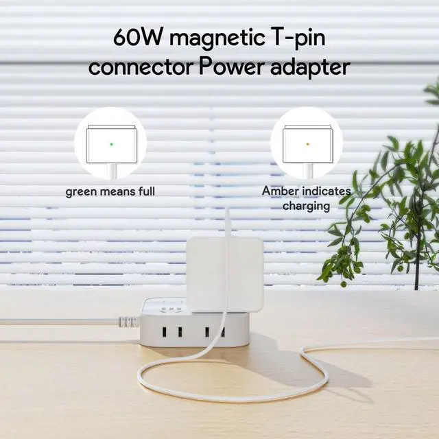 Alt view image 5 of 6 - Mac Book Pro Charger - 60W Magnetic 2T-Tip Power Adapter for Mac Book Pro/Air 11/13-inch Laptop (Between 2012-2017)