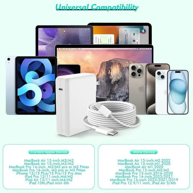 Alt view image 7 of 7 - 10ft MacBook Pro Charger - 118W USB C Fast Charging Adapter Compatible with MacBook Pro & MacBook Air 13, 14, 15, 16 inch, iPad Pro and All USB C Devices Include Charge Cable