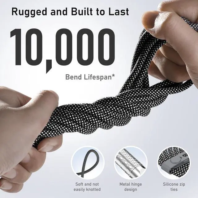 Alt view image 6 of 7 - USB C to USB C Cable 10FT 240W 180°Rotating USB C Cable Braided Type C Charger Cable Fast Charge for iPhone 16/16Pro/16Plus/16ProMax MacBook Air iPad Pro Pixel  Galaxy S23/S24 Ultra-Black