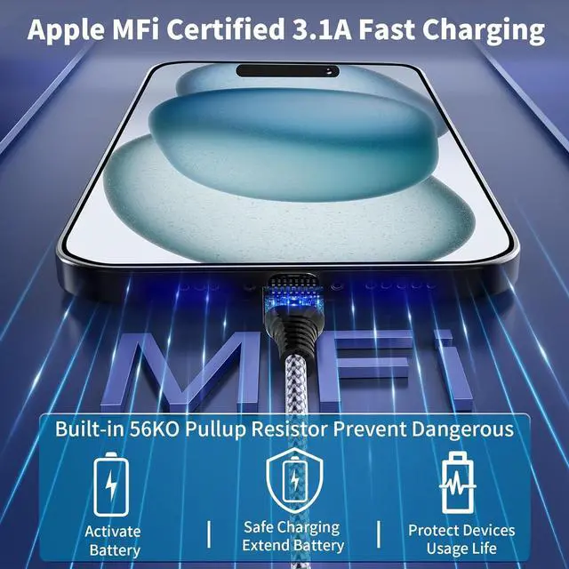 Alt view image 2 of 7 - [3 Pack 6FT] USB C to Type C Cable  MFi Certified iPhone 16 Fast Charger Fast Charging Nylon Braided Type c to USB C Cable for iPhone 16/16 Pro/15 Pro Max/15 Plus iPad Pro Air mini Airpods