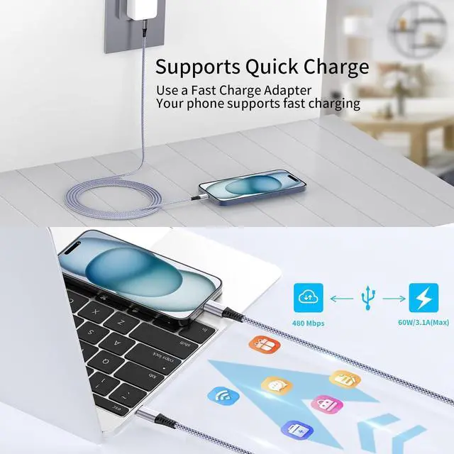 Alt view image 4 of 7 - [3 Pack 6FT] USB C to Type C Cable  MFi Certified iPhone 16 Fast Charger Fast Charging Nylon Braided Type c to USB C Cable for iPhone 16/16 Pro/15 Pro Max/15 Plus iPad Pro Air mini Airpods