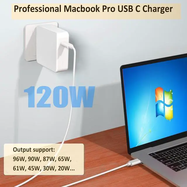 Alt view image 4 of 7 - Mac Book Pro Charger - 120W USB C Charger Fast Charger for MacBook Pro & MacBook Air M2 M2 iPad Pro  Galaxy 6.7ft USB-C to C Cable Included