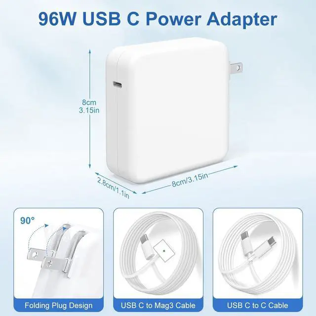 Alt view image 4 of 7 - 96W 70W USB-C to Mag 3 Charger for Mac Book Pro Air 16 15 14 13 Inch M4 M3 M2 M1 from 2025 2024 2023 2022 2021 as Original Quality with 6.6ft USBC to 3 Cable Compatible with All USB C Power Adapter