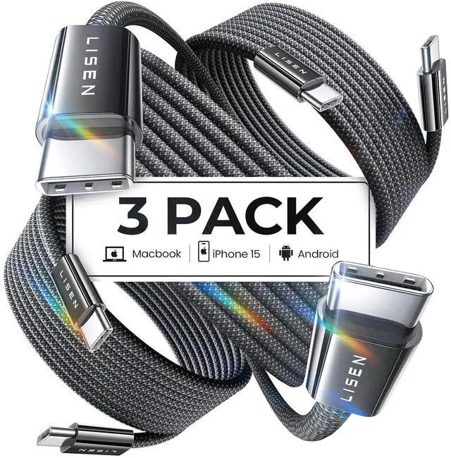 Main image of for iPhone 16 15 USB C to USB C Fast Charging 60W 3-Pack 3.3ft USB C Cable Type C Fast Charging Charger Cable for iPhone 16 15  S24 S23 iPad Pro 13 12.9 11 inch iPad Air 5 Black