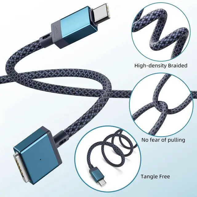 Alt view image 3 of 6 - 140W USB-C to Magnetic 3 Cable for MacBook Power Adapter Nylon Braided Safe 3 Cable Compatible with MacBook Air 2024 M3 Pro & Max 13 15 MacBook Pro 2021 2023 14 16 MacBook Air 2022 2023 6.6ft