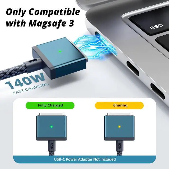 Alt view image 4 of 6 - 140W USB-C to Magnetic 3 Cable for MacBook Power Adapter Nylon Braided Safe 3 Cable Compatible with MacBook Air 2024 M3 Pro & Max 13 15 MacBook Pro 2021 2023 14 16 MacBook Air 2022 2023 6.6ft