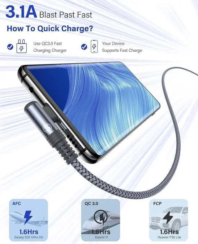 Alt view image 5 of 7 - iPhone 16 Charger USB to Type C Cable Double Right Angle [2-Pack 3.3FT] Fast Charging Cord for iPhone 16 15 Pro Max Plus  Galaxy S25 S24 S23 S22 S21 S20 A54 A15 Note Flip LG Pixel Moto
