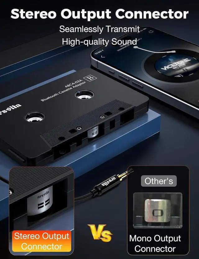 Alt view image 4 of 7 - Car Audio Cassette to Aux Adapter 5.1 Bluetooth Receiver Kit for Cassette to Aux Adapter Bluetooth Receiver Compatible with 3.5 MM Auxillary Cable Tape Adapter Black Type BCAK04