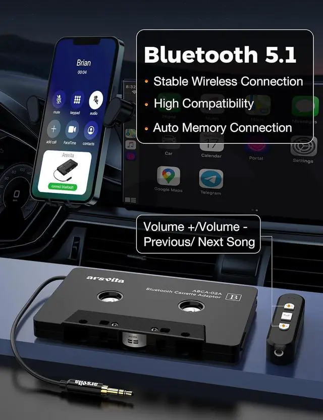 Alt view image 3 of 7 - Car Audio Cassette to Aux Adapter 5.1 Bluetooth Receiver Kit for Cassette to Aux Adapter Bluetooth Receiver Compatible with 3.5 MM Auxillary Cable Tape Adapter Black Type BCAK04