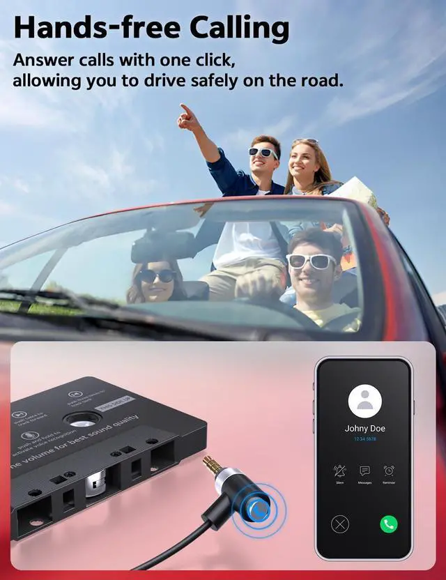 Alt view image 2 of 6 - Car Cassette AUX Adapter with Hands-Free Calling  Great for Old Car Stereo  Compatible with Smartphones and MP3 Players