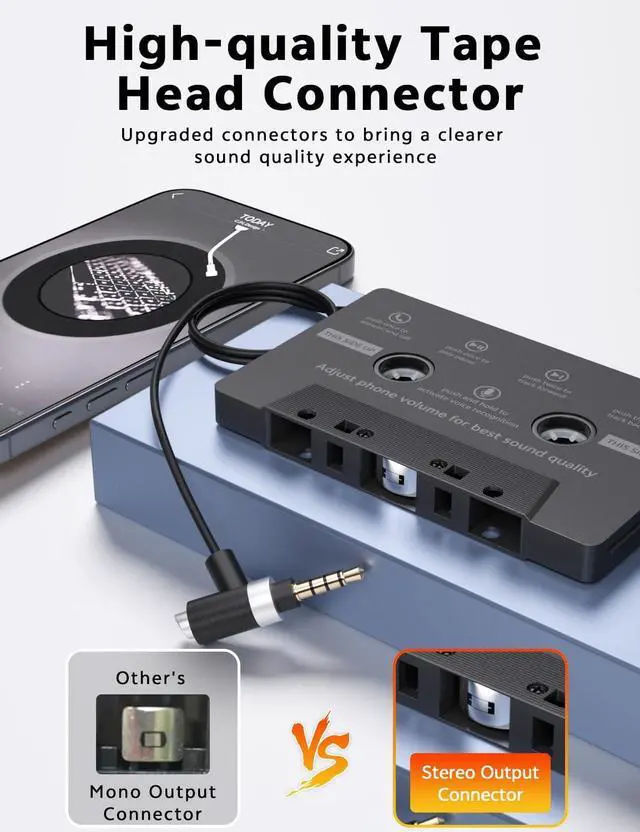 Alt view image 3 of 6 - Car Cassette AUX Adapter with Hands-Free Calling  Great for Old Car Stereo  Compatible with Smartphones and MP3 Players