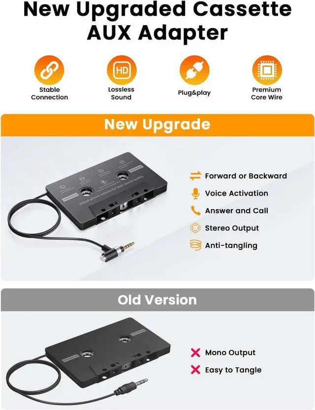 Alt view image 4 of 6 - Car Cassette AUX Adapter with Hands-Free Calling  Great for Old Car Stereo  Compatible with Smartphones and MP3 Players