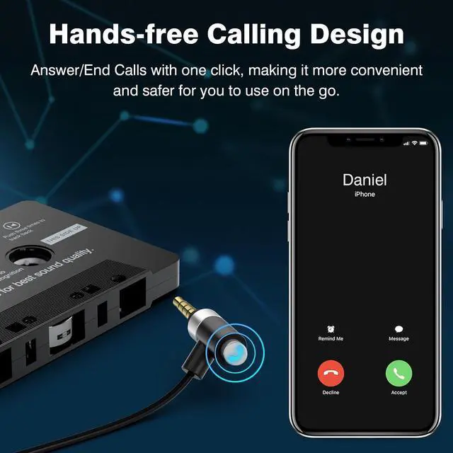 Alt view image 2 of 7 - Car Cassette Aux Adapter with Microphone 3.5MM Cable Audio Cassette Tape Adapter Player for Car MP3 Phone 3.2 Feet Cable