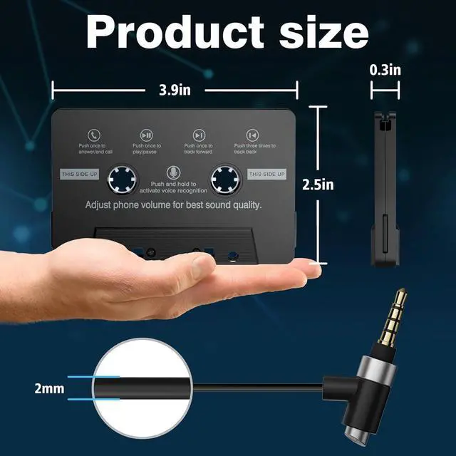 Alt view image 7 of 7 - Car Cassette Aux Adapter with Microphone 3.5MM Cable Audio Cassette Tape Adapter Player for Car MP3 Phone 3.2 Feet Cable