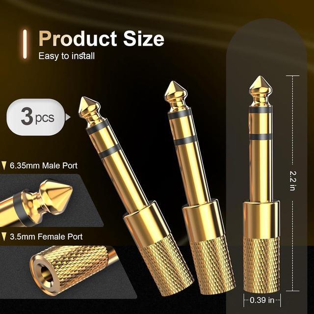Alt view image 6 of 7 - 3-Pack 6.35mm Male to 3.5mm Female (1/4 in to 1/8 in) Stereo Headphone Adapter Audios Jack Adapter Thickened Gold Plated Hi-Fi for Auxiliary Cables Amplifiers Guitars Digital Pianos.
