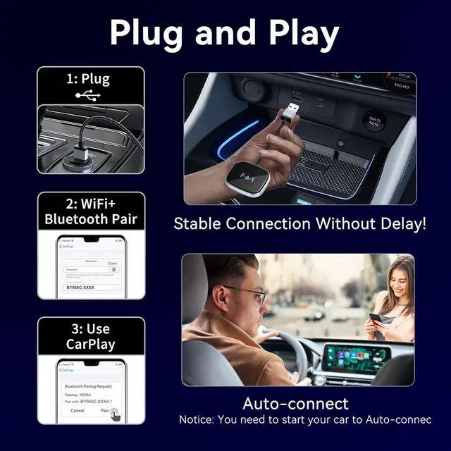 Alt view image 2 of 7 - Wireless Android Auto Adapter, Wireless carplay Adapter, Latest NFC Touchscreen Connectivity, Wireless Plug-and-Play for Android Devices (Android 11 and Above)