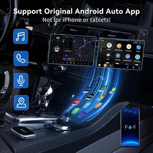 Alt view image 4 of 7 - Wireless Android Auto Adapter, Wireless carplay Adapter, Latest NFC Touchscreen Connectivity, Wireless Plug-and-Play for Android Devices (Android 11 and Above)
