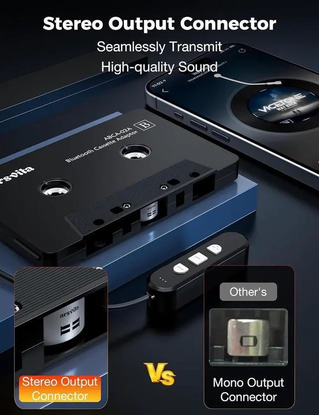 Alt view image 3 of 7 - 5.1 Bluetooth Cassette Adapter Car Audio Bluetooth Cassette Receiver Cassette Bluetooth Adapter for Car Support Micro SD Card Hands-Free Call Black Type BCA02