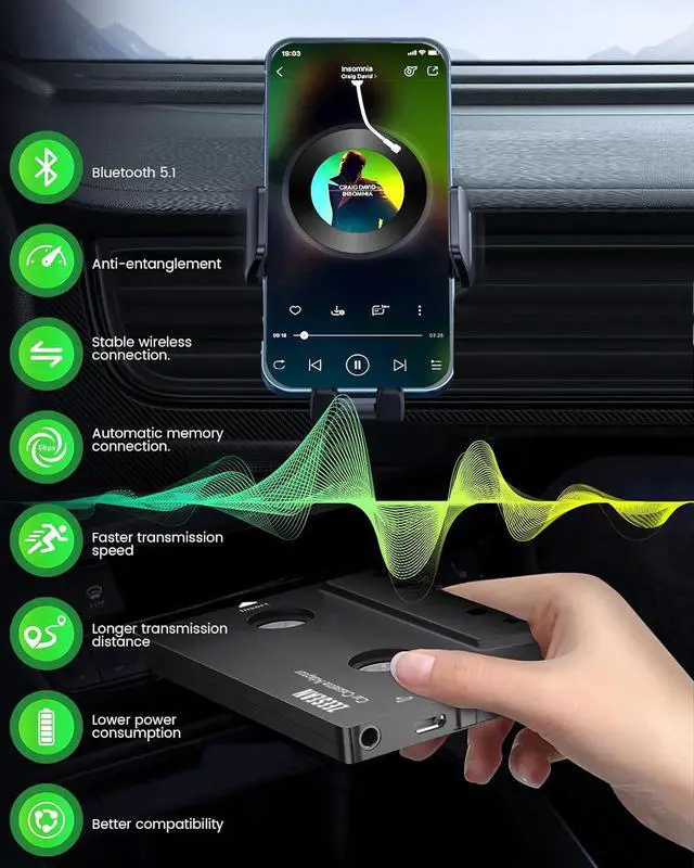 Alt view image 2 of 5 - Cassette Bluetooth Adapter for Car Wireless 5.1 Bluetooth Cassette Adapter Wireless Cassette Receiver for Car
