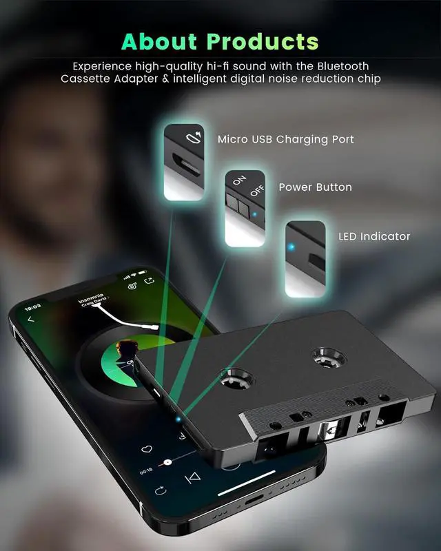 Alt view image 5 of 5 - Cassette Bluetooth Adapter for Car Wireless 5.1 Bluetooth Cassette Adapter Wireless Cassette Receiver for Car