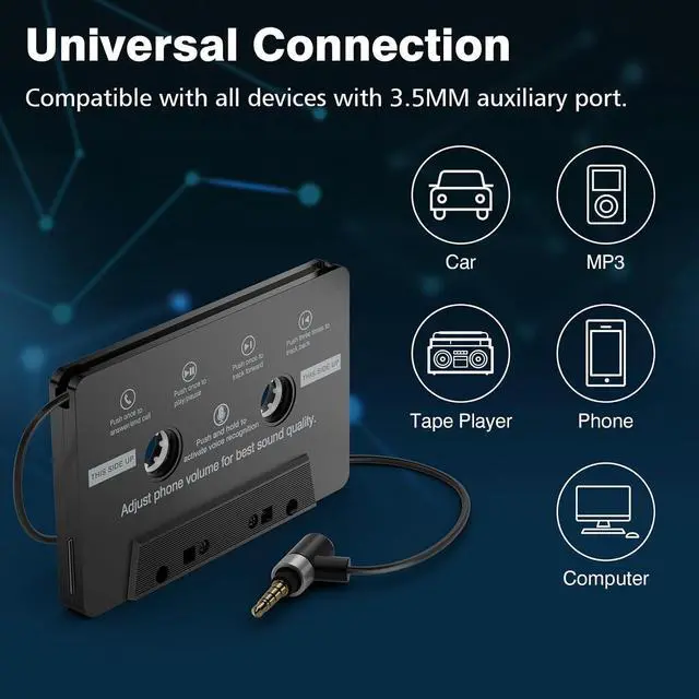 Alt view image 3 of 7 - Car Cassette Aux Adapter with Microphone 3.5MM Cable Audio Cassette Tape Adapter Player for Car MP3 Phone 3.2 Feet Cable