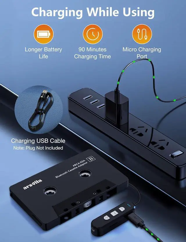 Alt view image 7 of 7 - 5.1 Bluetooth Cassette Adapter Car Audio Bluetooth Cassette Receiver Cassette Bluetooth Adapter for Car Support Micro SD Card Hands-Free Call Black Type BCA02