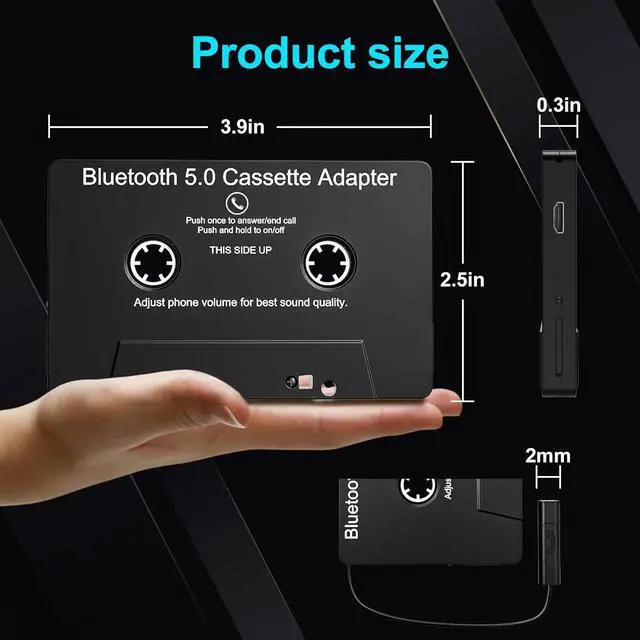 Alt view image 7 of 7 - Car Audio Cassette Player Adapters Tape Player Bluetooth 5.0 Cassette Aux Adapter Stereo Two-Channel Tape Audio Adapter Suitable for Mobile Phones MP3 Players Tablet Computers