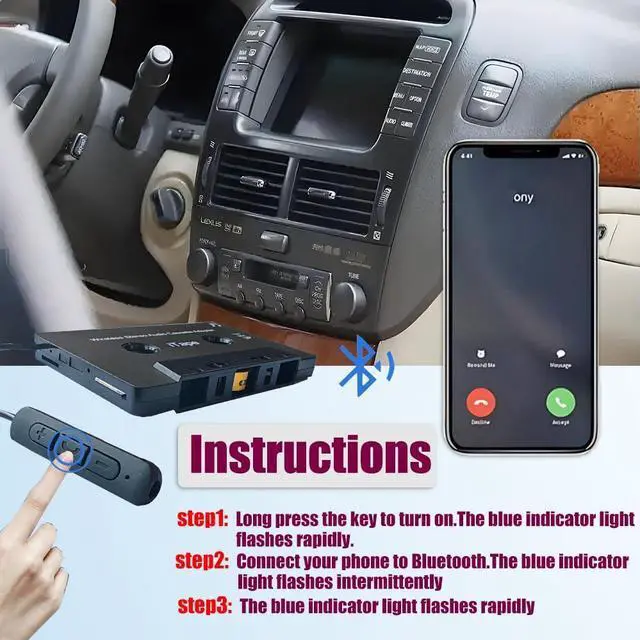 Alt view image 4 of 7 - Cassette Adapter Car Bluetooth Audio Receiver Work While Charging Support TF Card