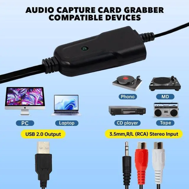 Alt view image 3 of 6 - USB 2.0 Audio Converter Grabber RCA to USB Digital Audio Capture Device for Cassette Tapes to MP3 Converter Compatible with Windows XP/7/8/10 and Mac OS 10.14