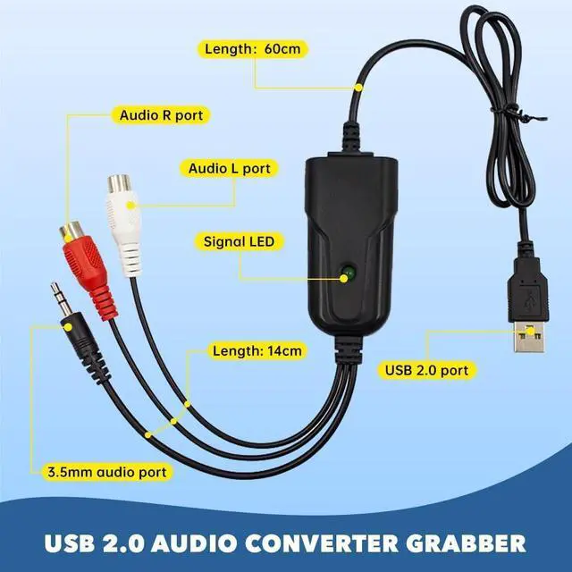 Alt view image 4 of 6 - USB 2.0 Audio Converter Grabber RCA to USB Digital Audio Capture Device for Cassette Tapes to MP3 Converter Compatible with Windows XP/7/8/10 and Mac OS 10.14