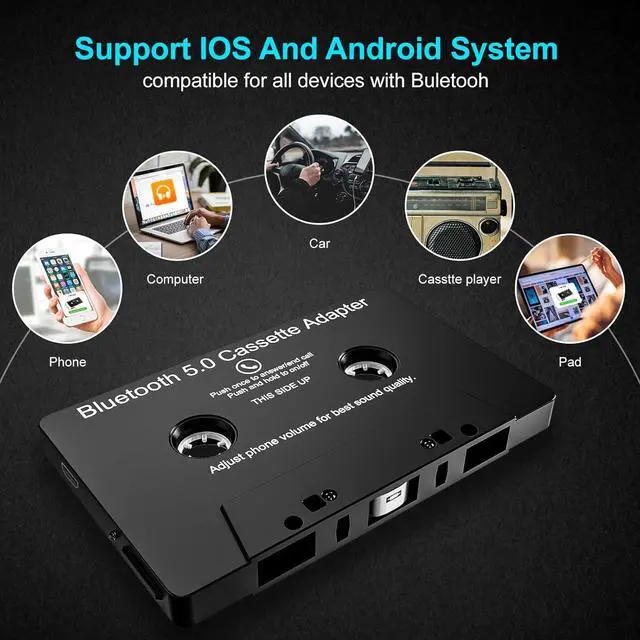 Alt view image 4 of 7 - Car Audio Cassette Player Adapters Tape Player Bluetooth 5.0 Cassette Aux Adapter Stereo Two-Channel Tape Audio Adapter Suitable for Mobile Phones MP3 Players Tablet Computers