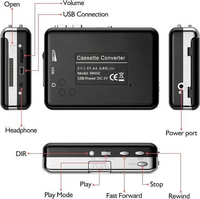 Alt view image 3 of 7 - Cassette Player - Compact Tape Player Portable Recorder with Earphone-Convert Audio Music Cassette to MP3 Digital Compatible with Laptop/PC/MAC- for Entertainment Travel Light Sports(Silver)