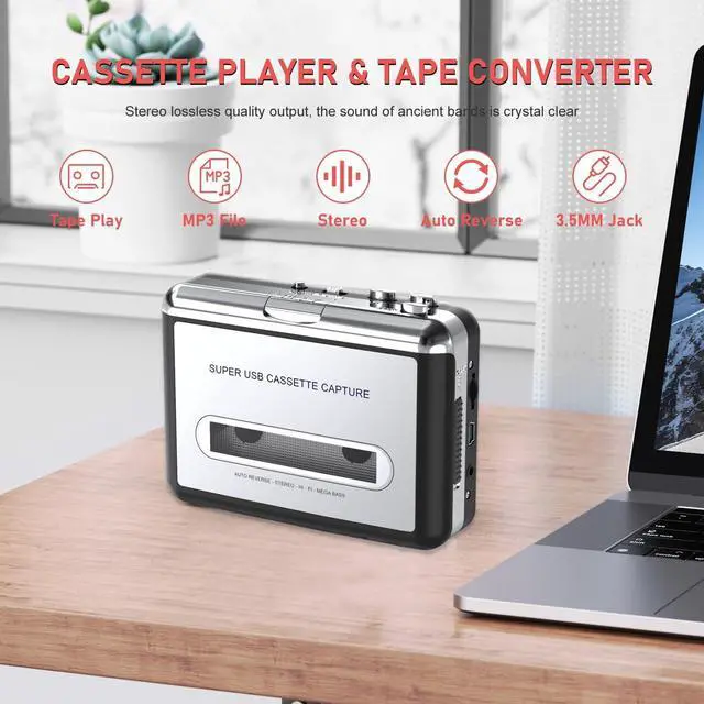 Alt view image 5 of 7 - Cassette Player - Compact Tape Player Portable Recorder with Earphone-Convert Audio Music Cassette to MP3 Digital Compatible with Laptop/PC/MAC- for Entertainment Travel Light Sports(Silver)