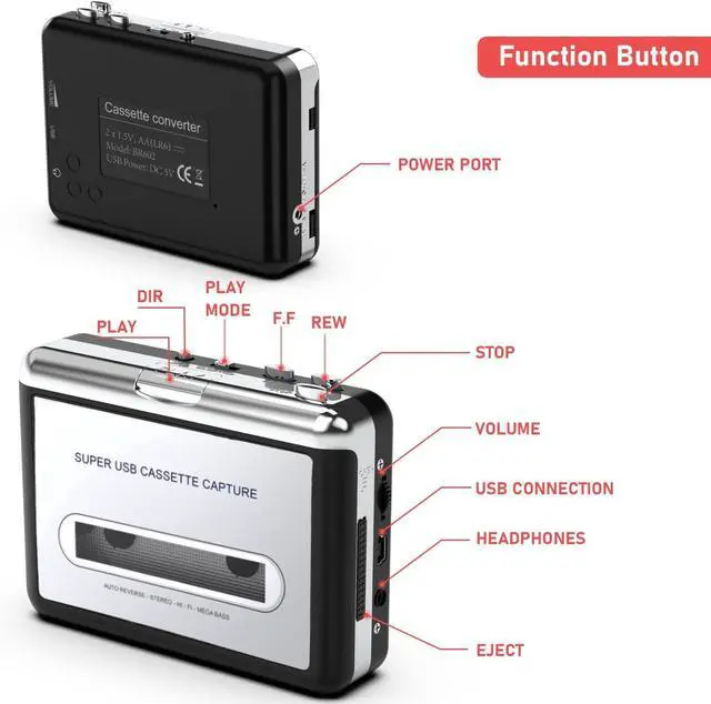 Alt view image 6 of 7 - Cassette Player - Compact Tape Player Portable Recorder with Earphone-Convert Audio Music Cassette to MP3 Digital Compatible with Laptop/PC/MAC- for Entertainment Travel Light Sports(Silver)