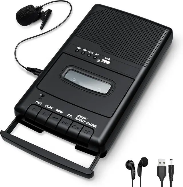 Main image of Retro Cassette Player Recorder with Independent Microphone Cassette USB Digital Converter with Reverse Recording Portable Tape USB Audio Player with Earphone Retractable Handle