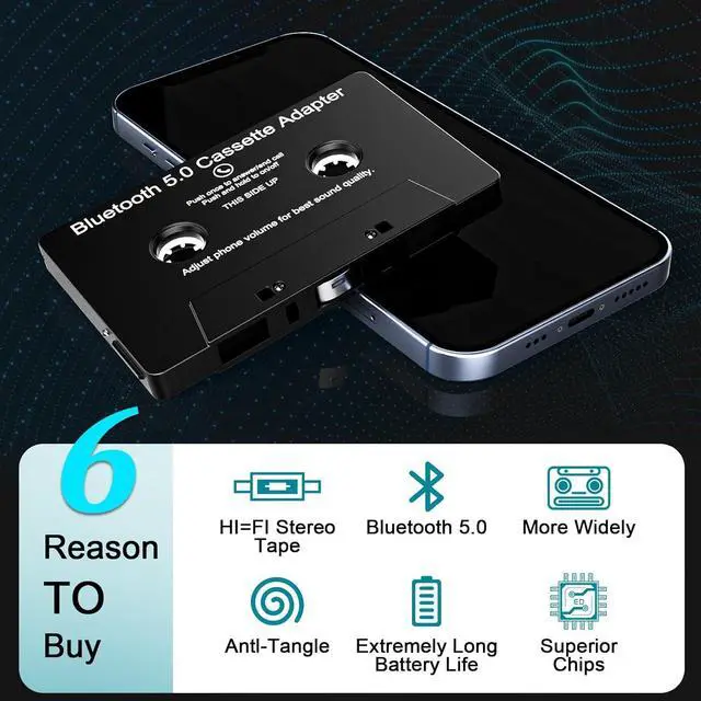 Alt view image 2 of 7 - Car Audio Cassette Player Adapters Tape Player Bluetooth 5.0 Cassette Aux Adapter Stereo Two-Channel Tape Audio Adapter Suitable for Mobile Phones MP3 Players Tablet Computers