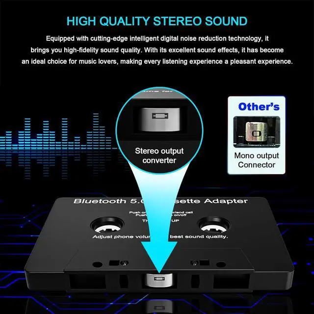 Alt view image 3 of 7 - Car Audio Cassette Player Adapters Tape Player Bluetooth 5.0 Cassette Aux Adapter Stereo Two-Channel Tape Audio Adapter Suitable for Mobile Phones MP3 Players Tablet Computers