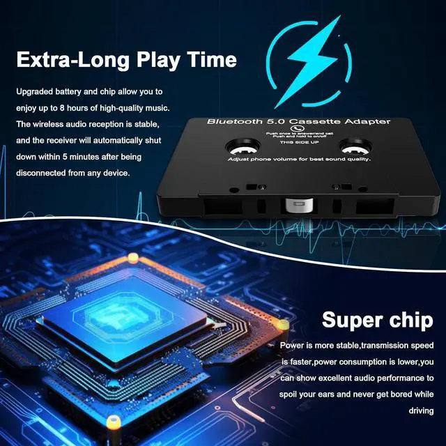Alt view image 6 of 7 - Car Audio Cassette Player Adapters Tape Player Bluetooth 5.0 Cassette Aux Adapter Stereo Two-Channel Tape Audio Adapter Suitable for Mobile Phones MP3 Players Tablet Computers
